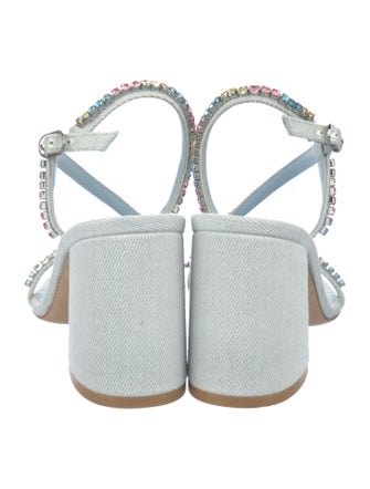 Stuart Weitzman Denim Crystal Embellishments Slingback Sandals