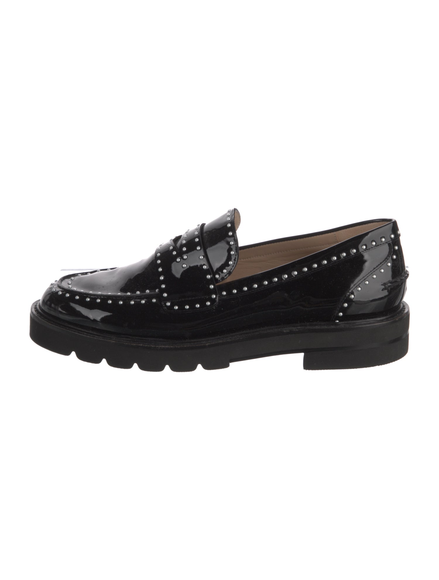 Stuart Weitzman Patent Leather Studded Accents Loafers