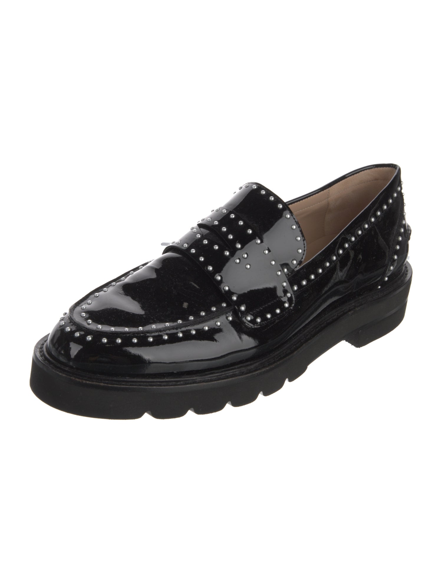Stuart Weitzman Patent Leather Studded Accents Loafers
