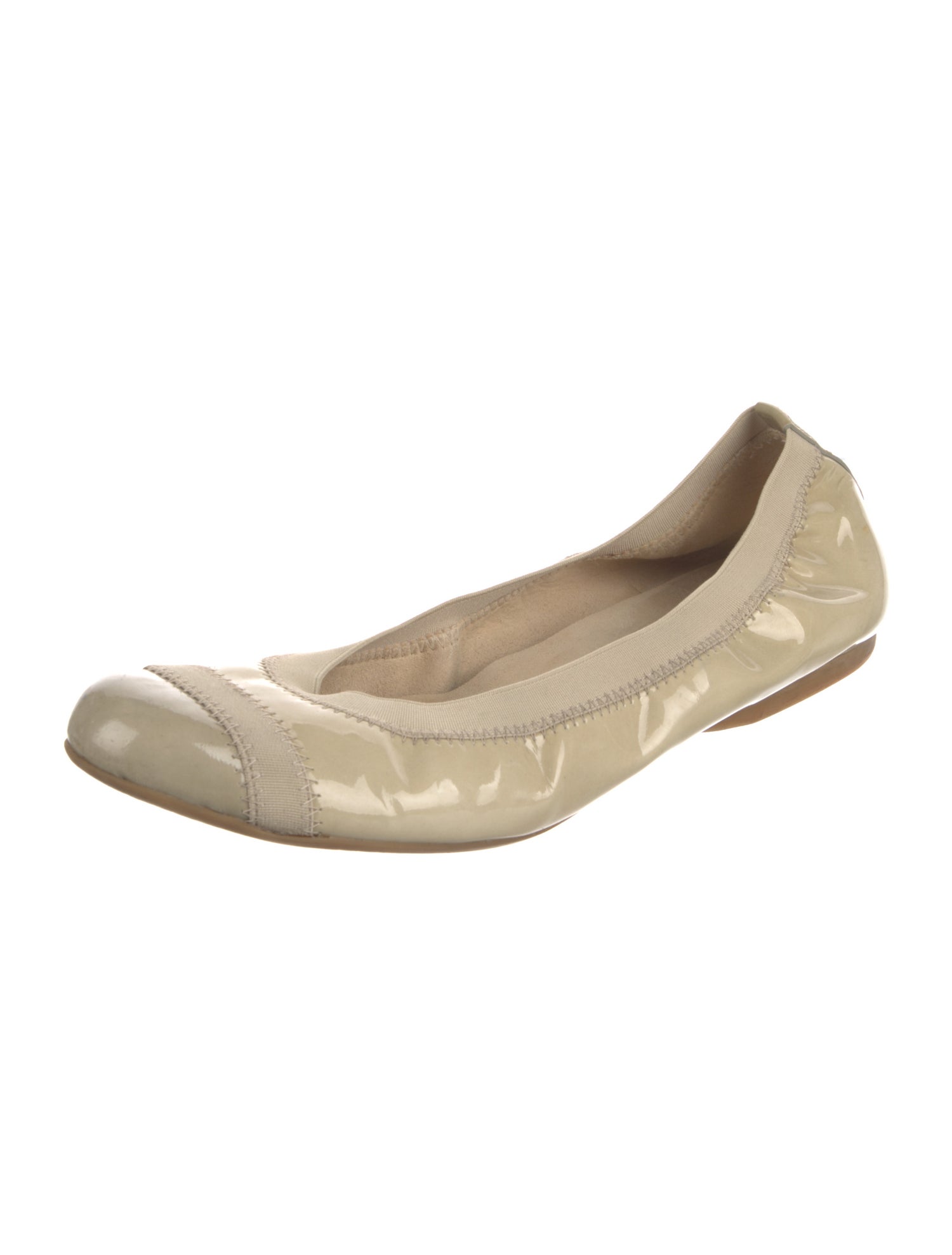 Stuart Weitzman Patent Leather Grosgrain Trim Ballet Flats