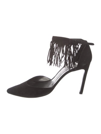 Stuart Weitzman Suede Fringe Trim Accent D'Orsay Pumps