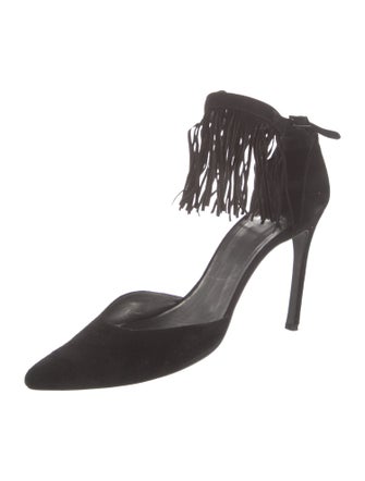 Stuart Weitzman Suede Fringe Trim Accent D'Orsay Pumps