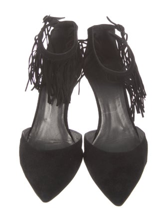 Stuart Weitzman Suede Fringe Trim Accent D'Orsay Pumps