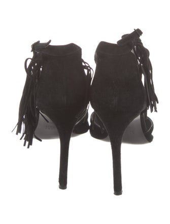 Stuart Weitzman Suede Fringe Trim Accent D'Orsay Pumps