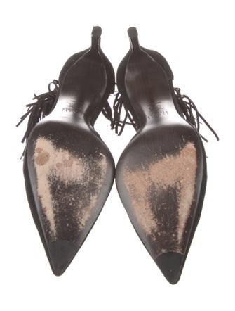 Stuart Weitzman Suede Fringe Trim Accent D'Orsay Pumps