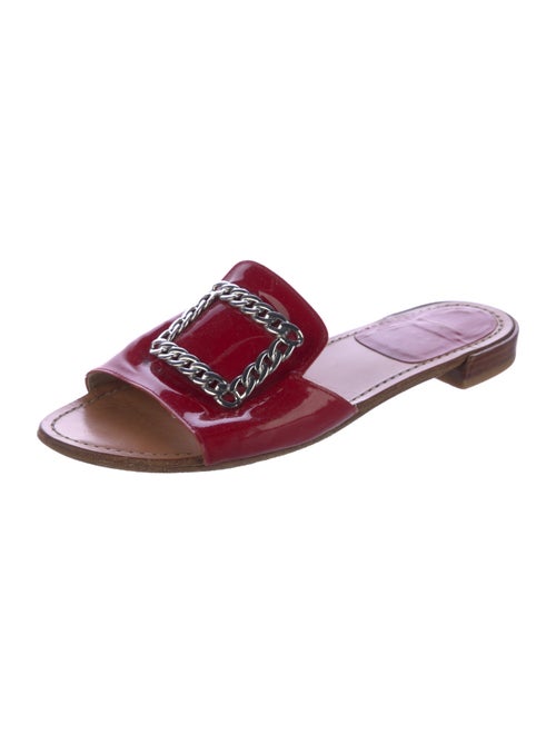 Stuart Weitzman Leather Chain-Link Accents Slides
