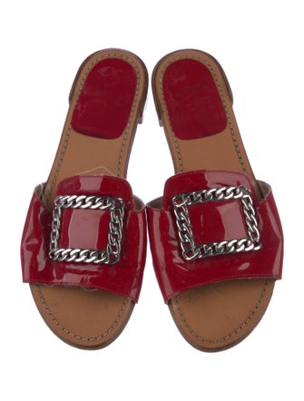 Stuart Weitzman Leather Chain-Link Accents Slides