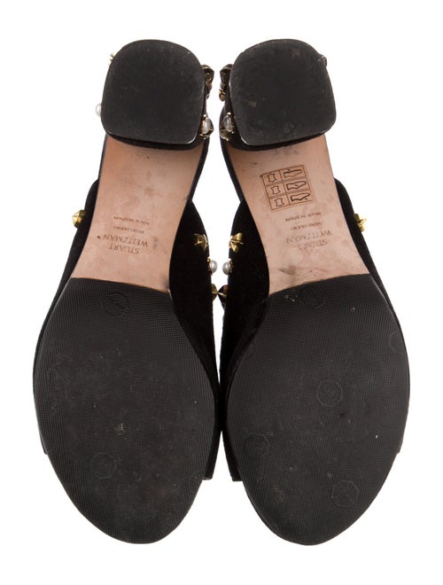 Stuart Weitzman Faux Pearl Accents Suede Slides