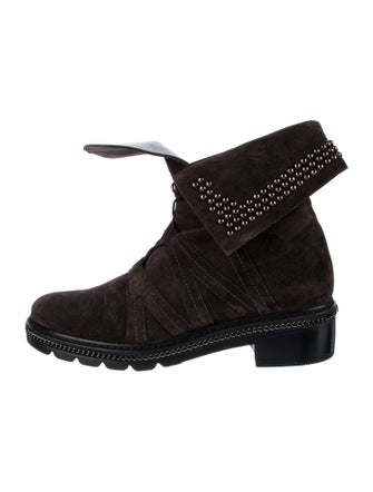 Stuart Weitzman Suede Studded Accents Combat Boots