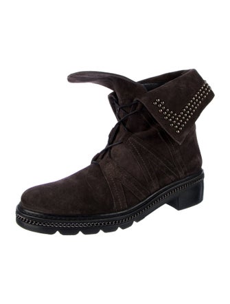 Stuart Weitzman Suede Studded Accents Combat Boots