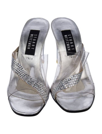 Stuart Weitzman PVC Crystal Embellishments Slides