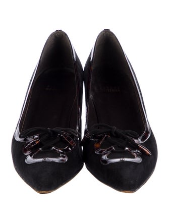 Stuart Weitzman Suede Leather Trim Embellishment Pumps