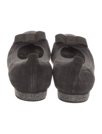Stuart Weitzman Suede Bow Accents Ballet Flats