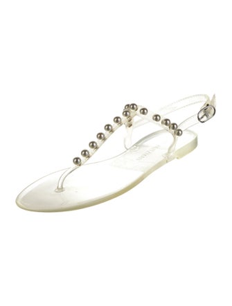 Stuart Weitzman Beaded Accents T-Strap Sandals