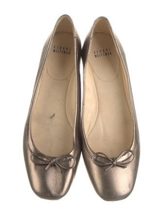 Stuart Weitzman Leather Bow Accents Ballet Flats
