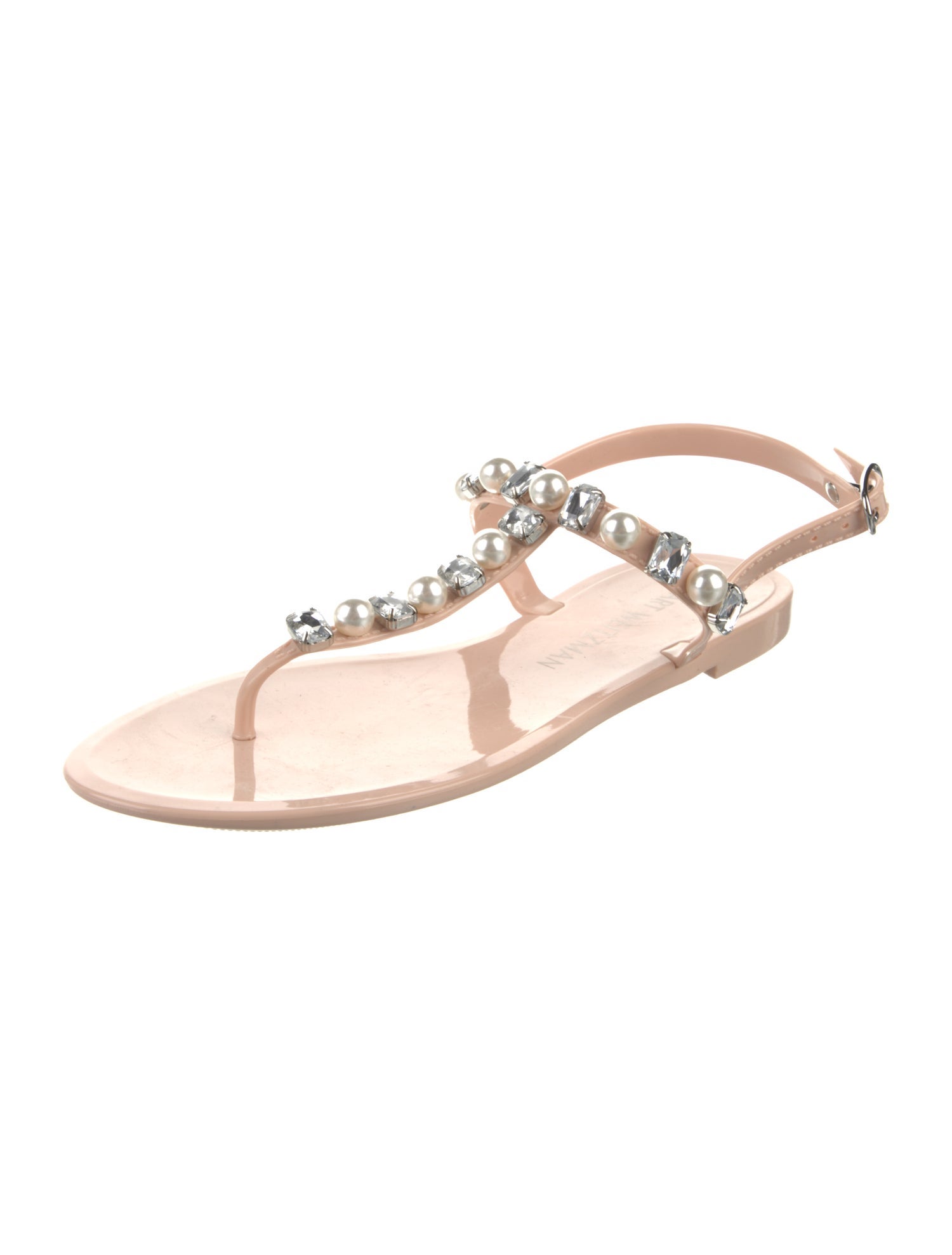 Stuart Weitzman Rubber Crystal Embellishments T-Strap Sandals