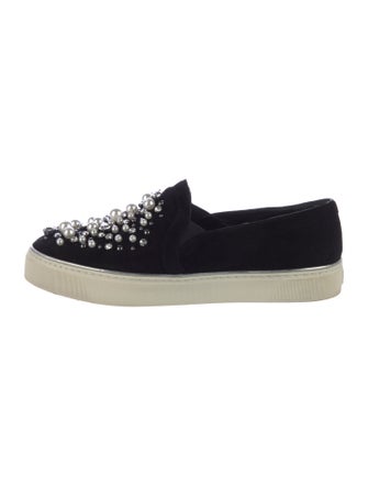 Stuart Weitzman Suede Crystal Embellishments Sneakers
