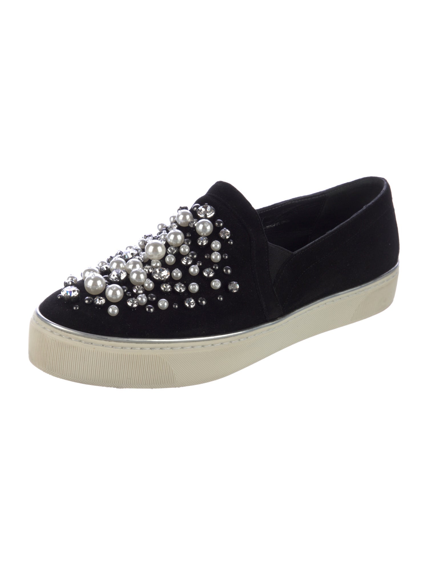 Stuart Weitzman Suede Crystal Embellishments Sneakers