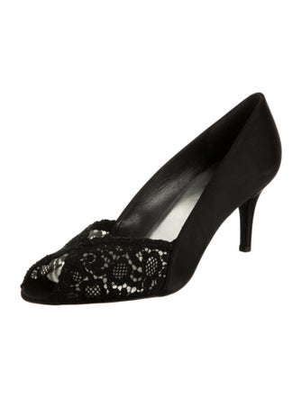 Stuart Weitzman Satin Lace Pattern Pumps