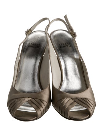 Stuart Weitzman Satin Crystal Embellishments Slingback Pumps