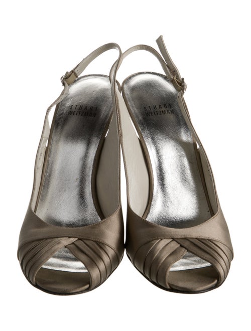 Stuart Weitzman Satin Crystal Embellishments Slingback Pumps