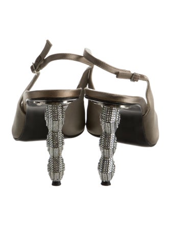 Stuart Weitzman Satin Crystal Embellishments Slingback Pumps