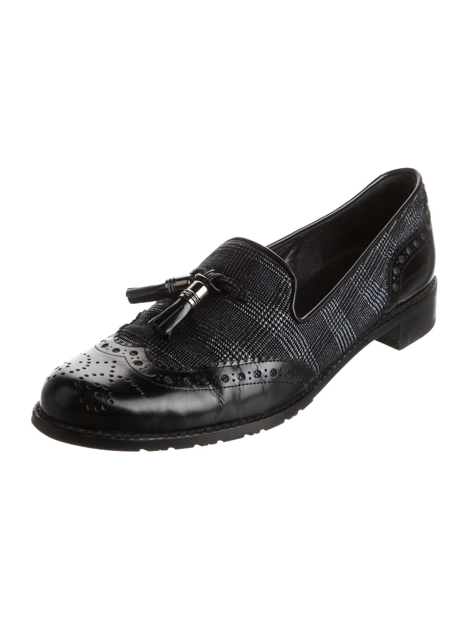 Stuart Weitzman Leather Tassel Accents Loafers