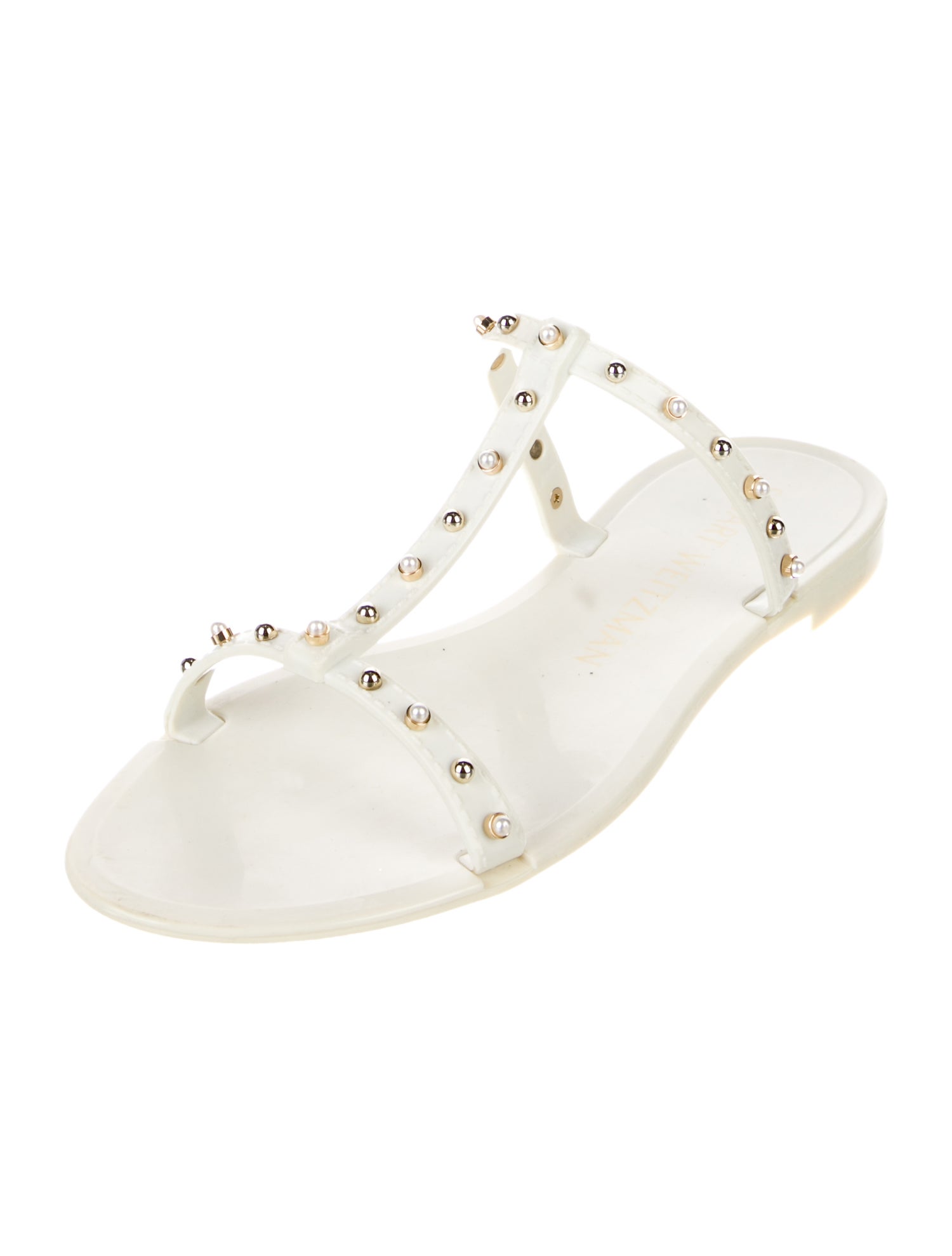 Stuart Weitzman Rubber Studded Accents T-Strap Sandals