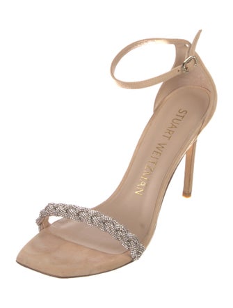 Stuart Weitzman Suede Crystal Embellishments Sandals