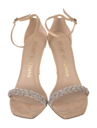 Stuart Weitzman Suede Crystal Embellishments Sandals