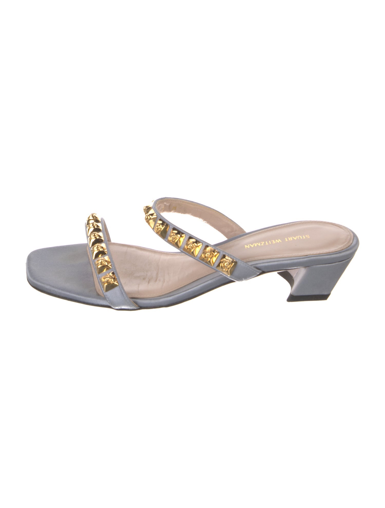 Stuart Weitzman Satin Studded Accents Slides
