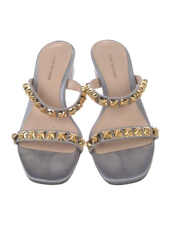 Stuart Weitzman Satin Studded Accents Slides