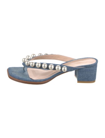 Stuart Weitzman Denim Beaded Accents Slides