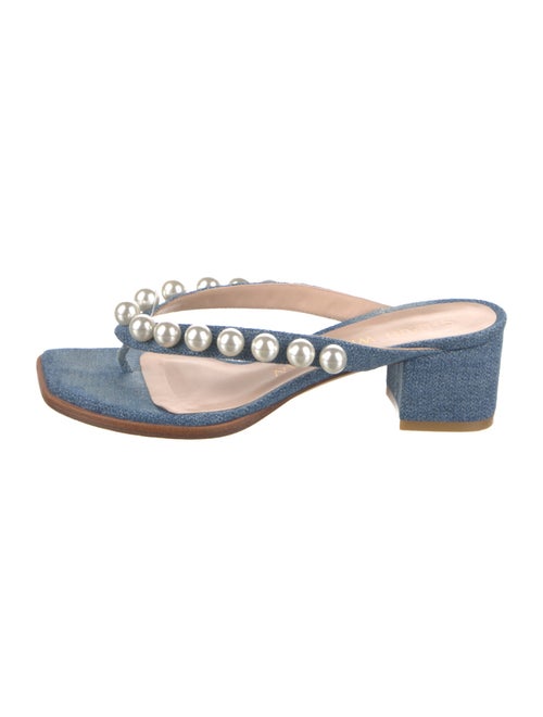 Stuart Weitzman Denim Beaded Accents Slides