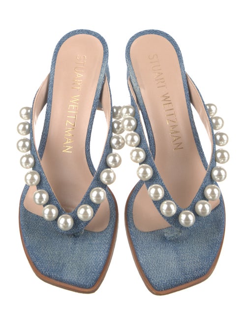 Stuart Weitzman Denim Beaded Accents Slides
