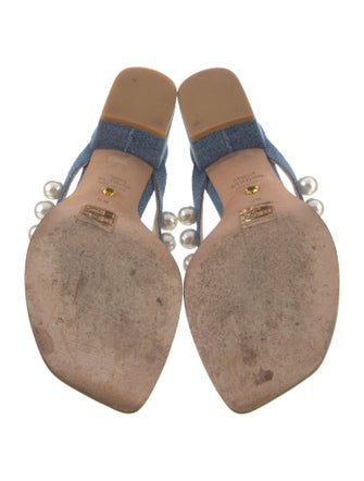 Stuart Weitzman Denim Beaded Accents Slides