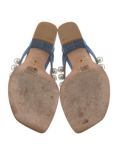 Stuart Weitzman Denim Beaded Accents Slides