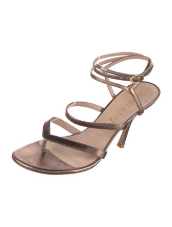 Stuart Weitzman Leather Crystal Embellishments Sandals