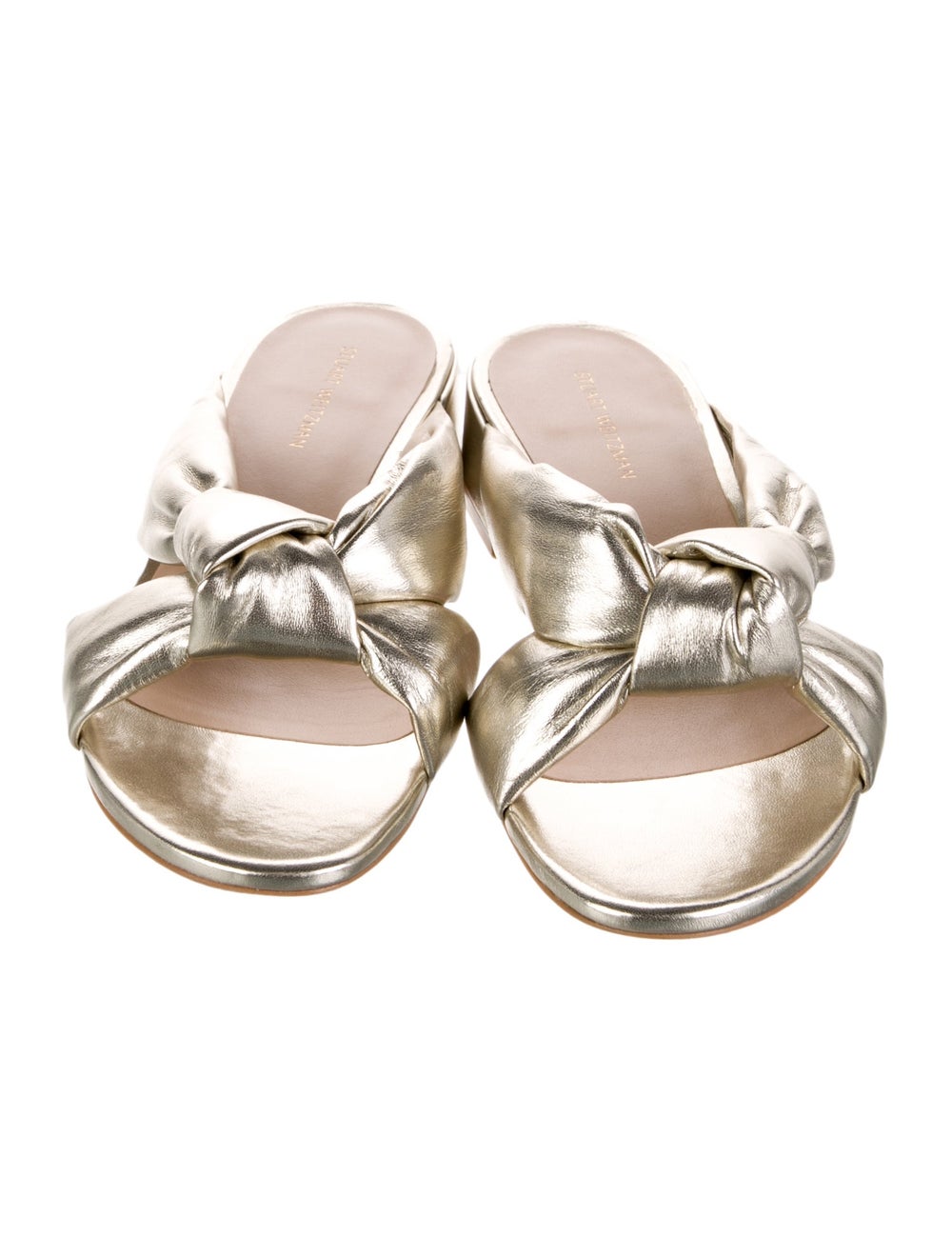 Stuart Weitzman Leather Slides Gold & Metallic Mu… - image 3