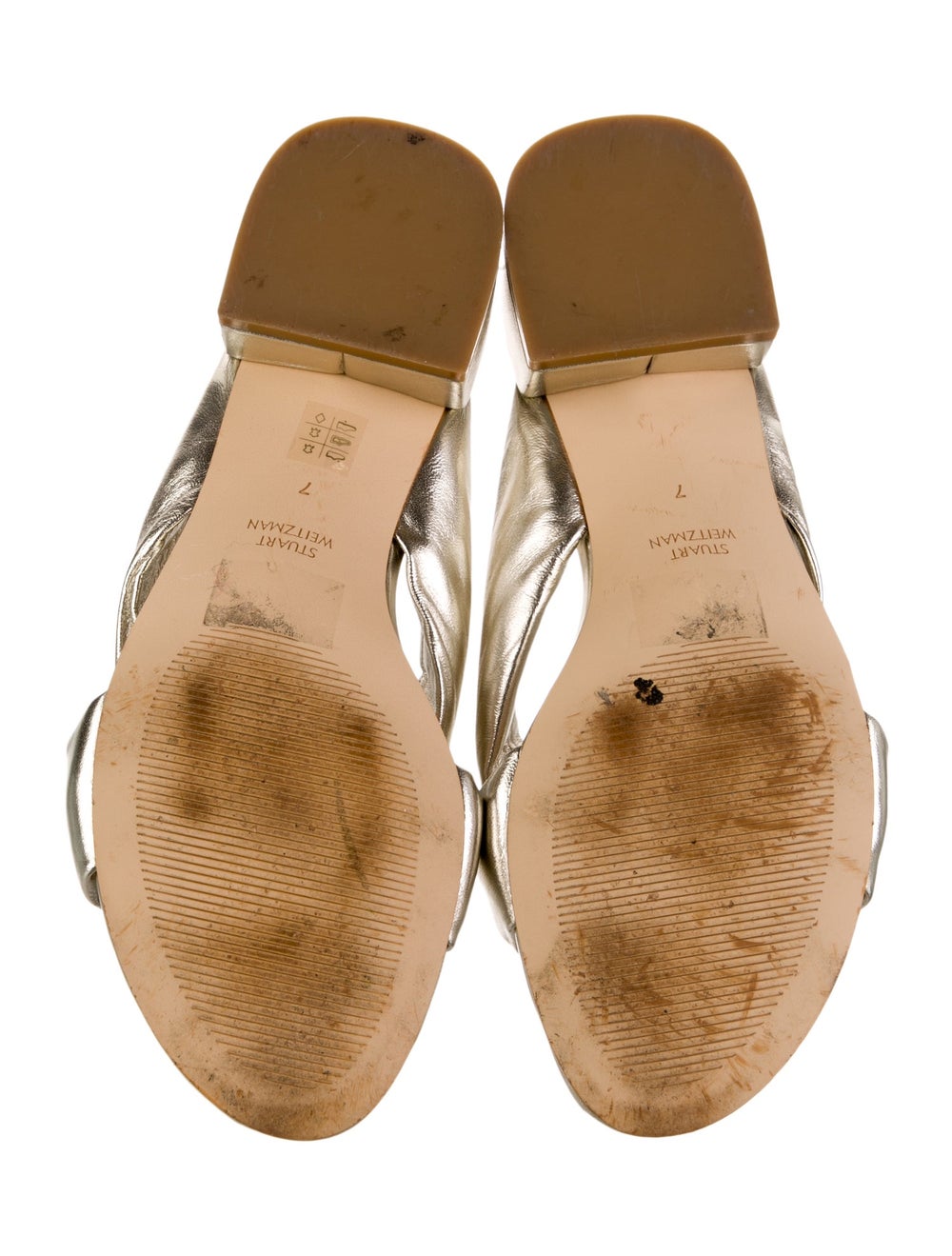 Stuart Weitzman Leather Slides Gold & Metallic Mu… - image 5