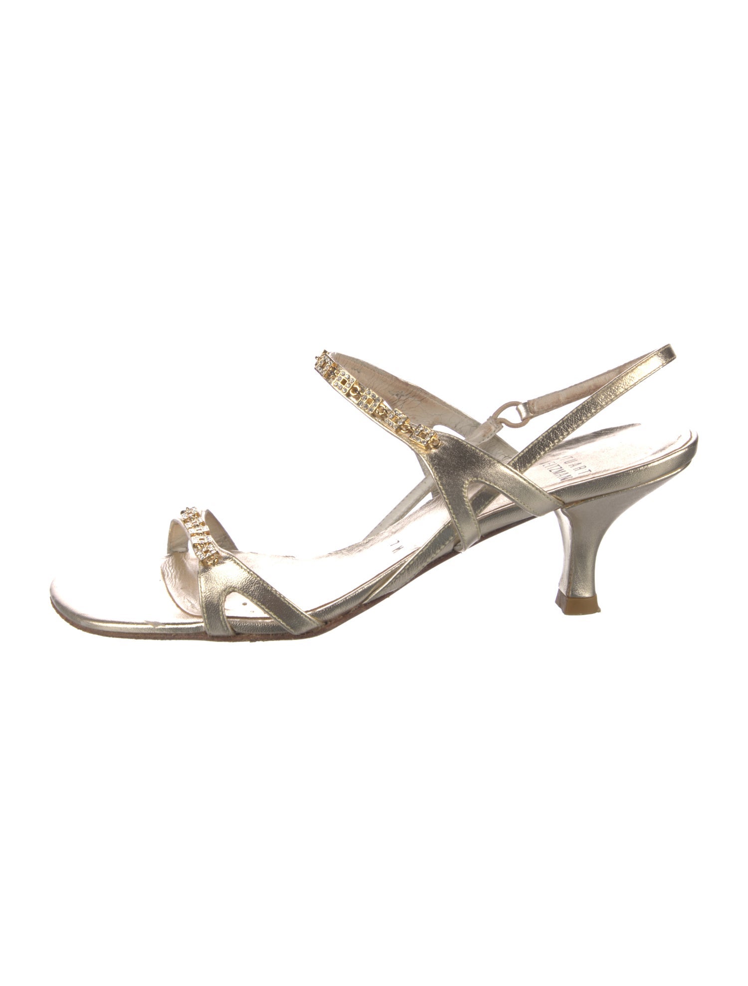 Stuart Weitzman Leather Crystal Embellishments Slingback Sandals