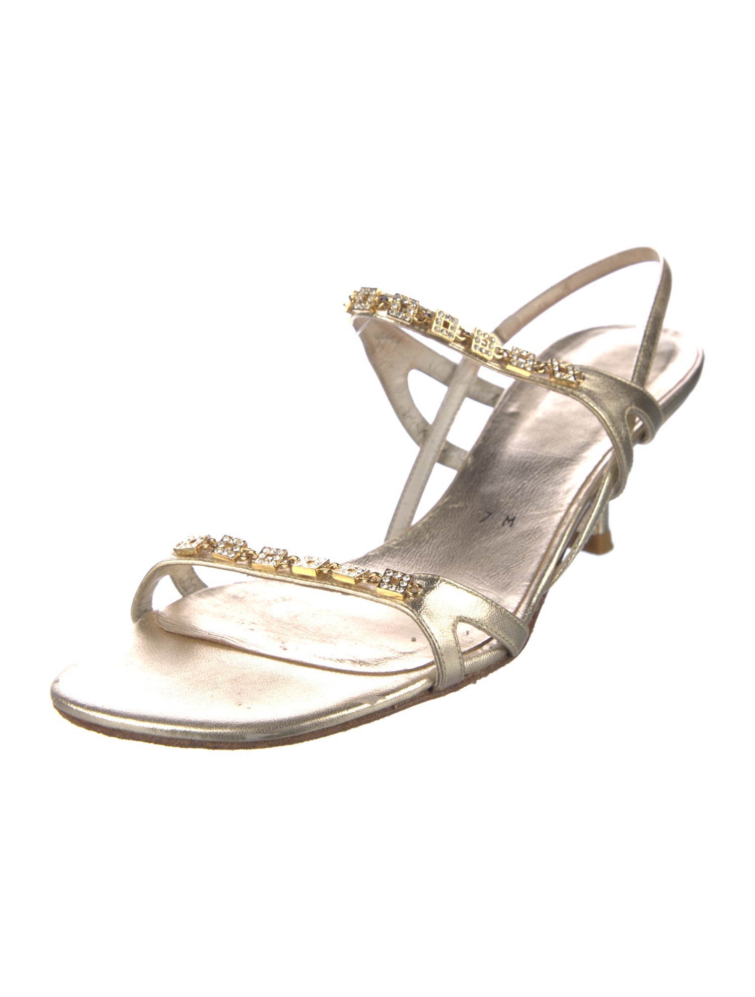 Stuart Weitzman Leather Crystal Embellishments Slingback Sandals
