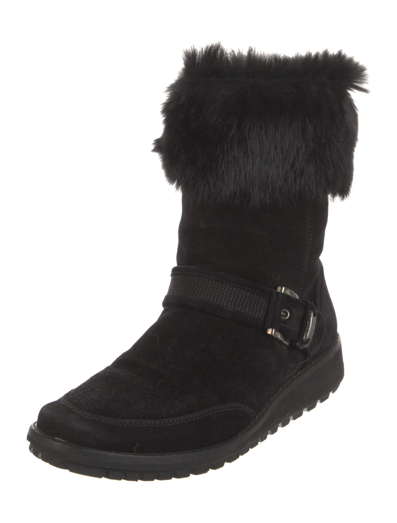 Stuart Weitzman Suede Fur Trim Lace-Up Boots