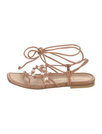 Stuart Weitzman Leather Beaded Accents Gladiator Sandals