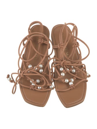 Stuart Weitzman Leather Beaded Accents Gladiator Sandals