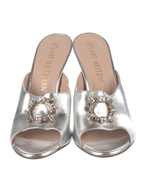 Stuart Weitzman Leather Crystal Embellishments Slides