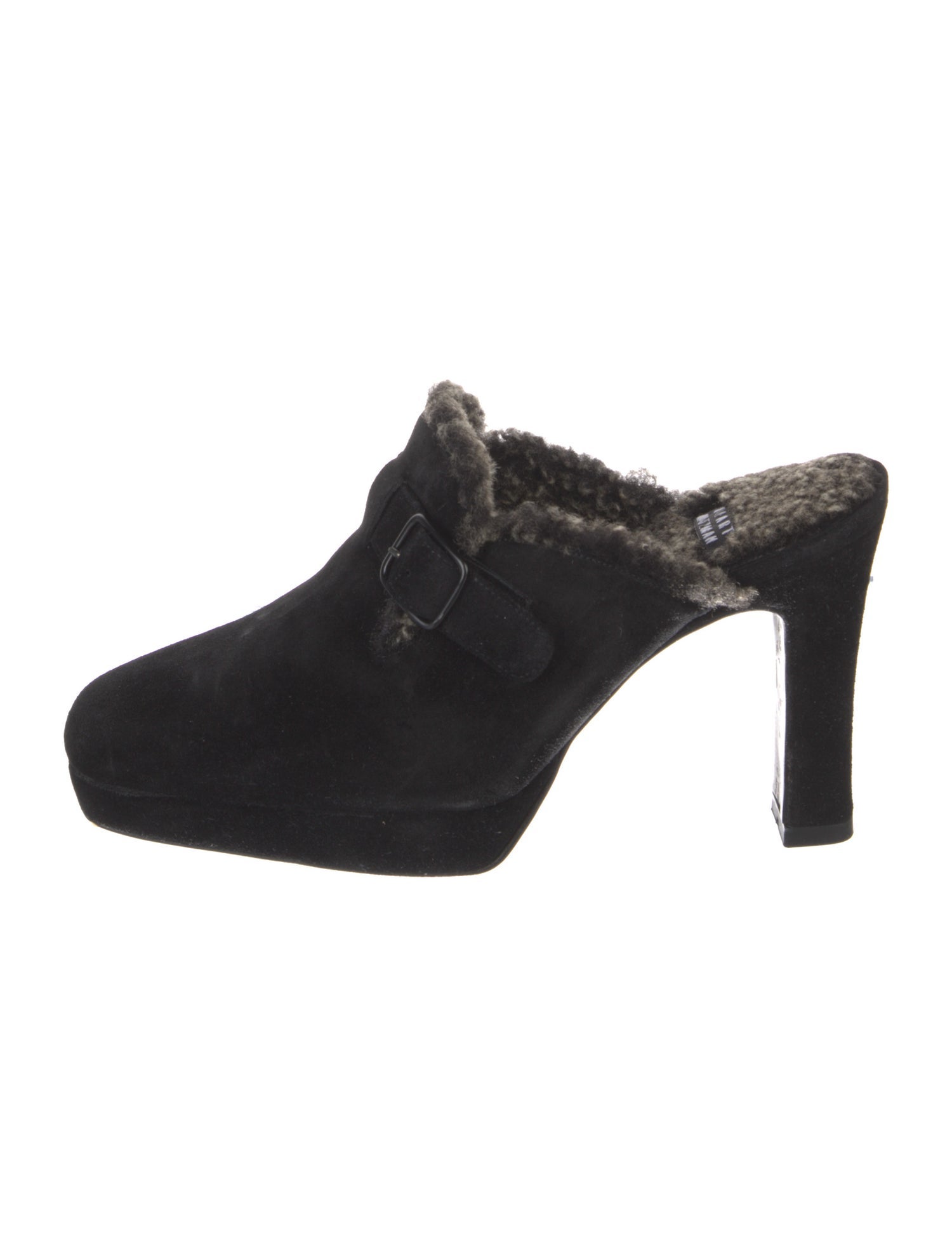 Stuart Weitzman Suede Faux Fur Trim Mules