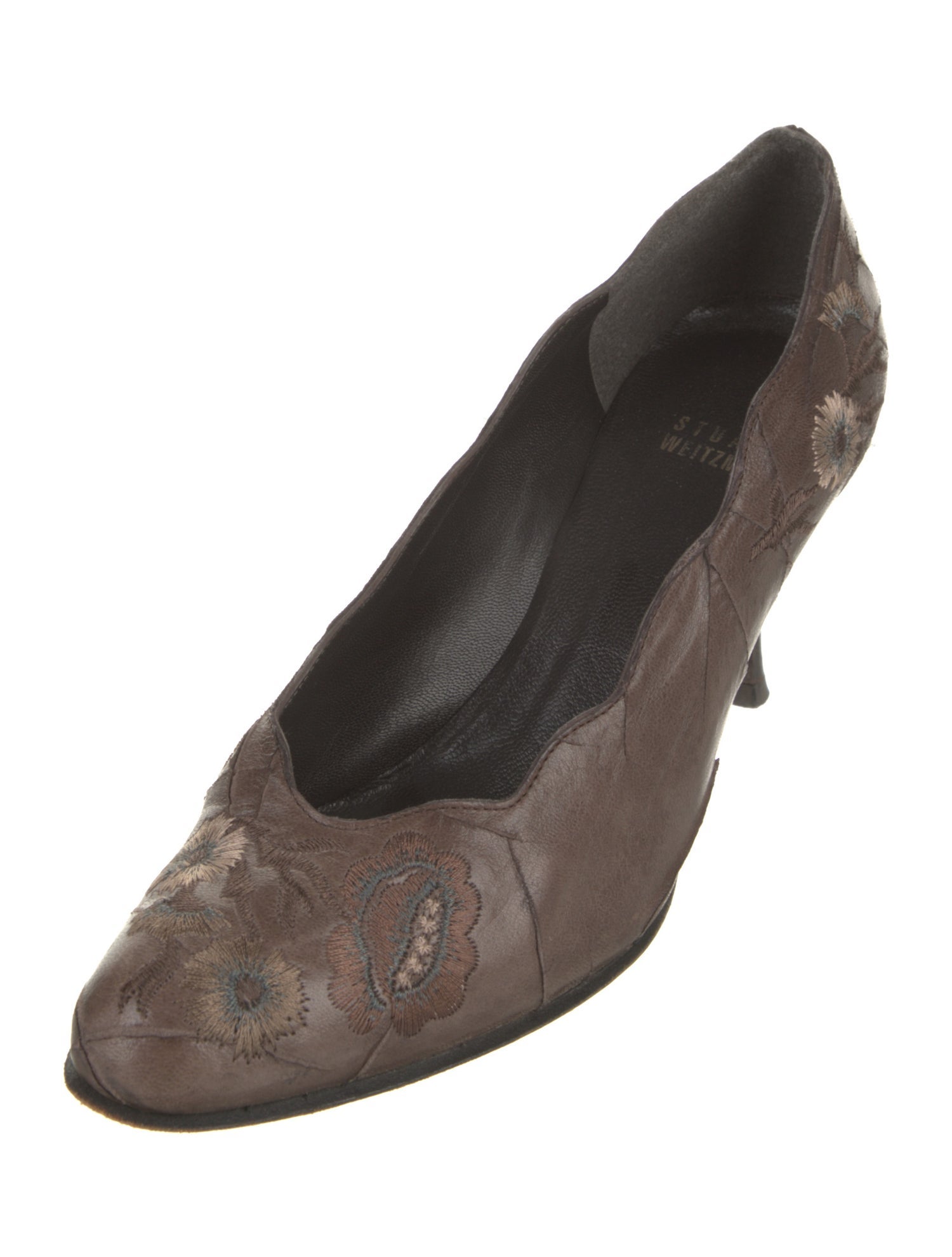 Stuart Weitzman Leather Embroidered Accent Pumps