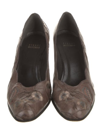 Stuart Weitzman Leather Embroidered Accent Pumps