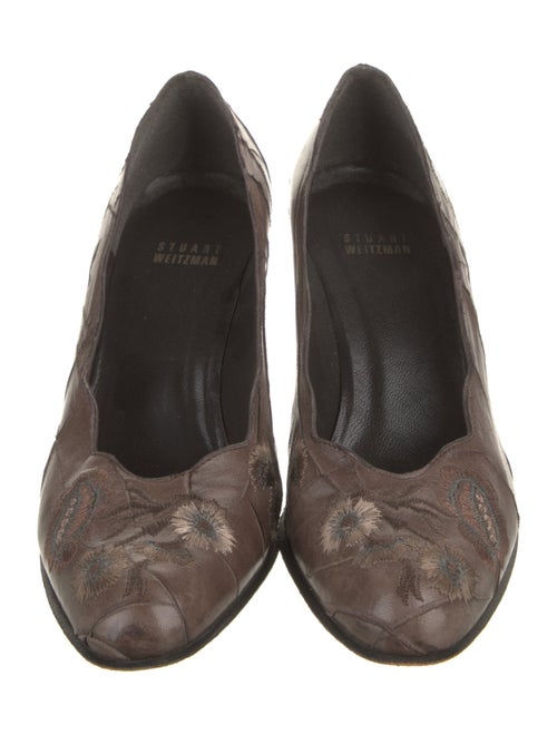 Stuart Weitzman Leather Embroidered Accent Pumps